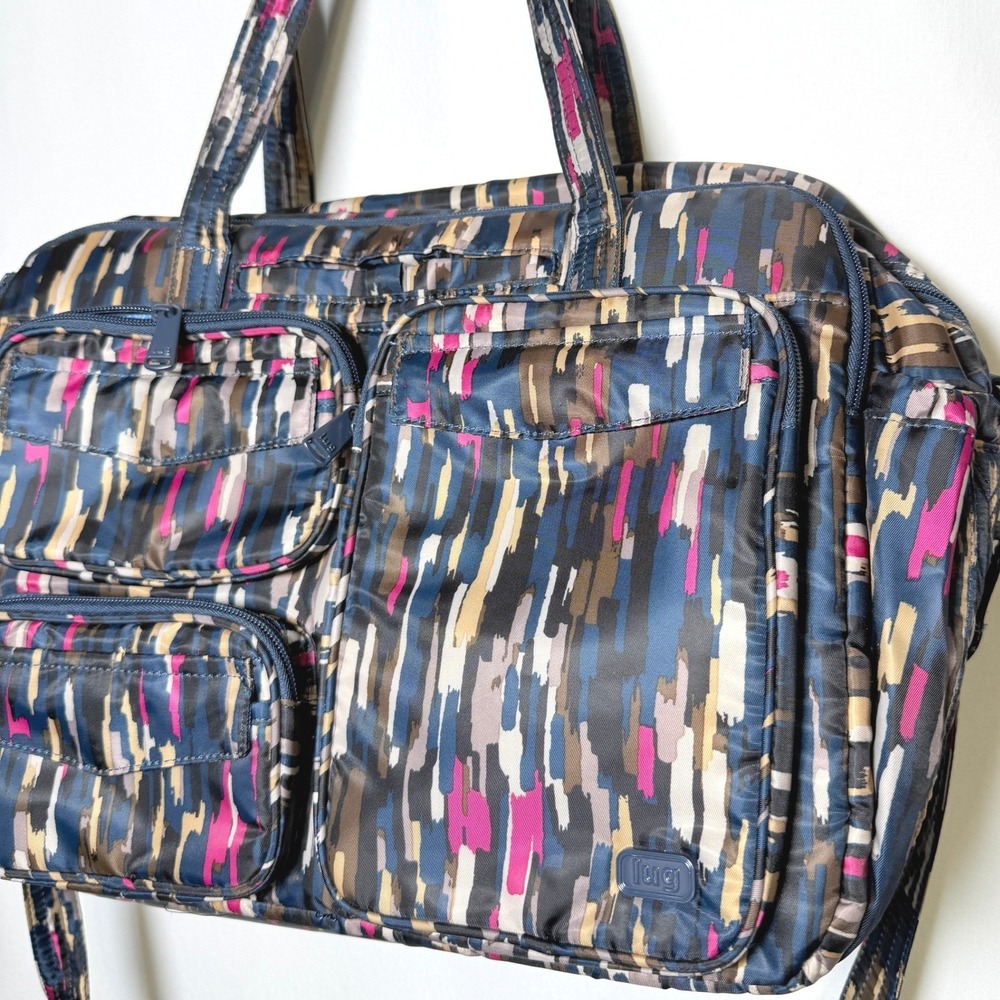 Lug Puddle Jumper Overnight Bag Painted Brush Navy Travel Tote Crossbody